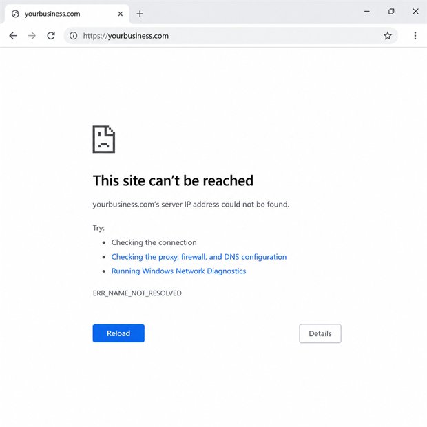 A browser showing a site that can't be reached